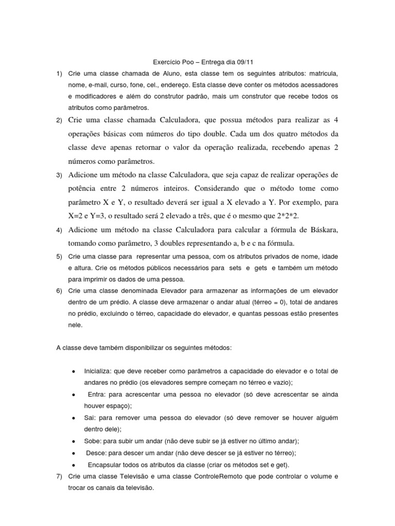 Exercícios de Programação em Java | PDF | Classe (programação de ...