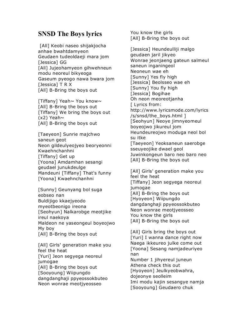 Snsd The Boys Lyrics Pdf