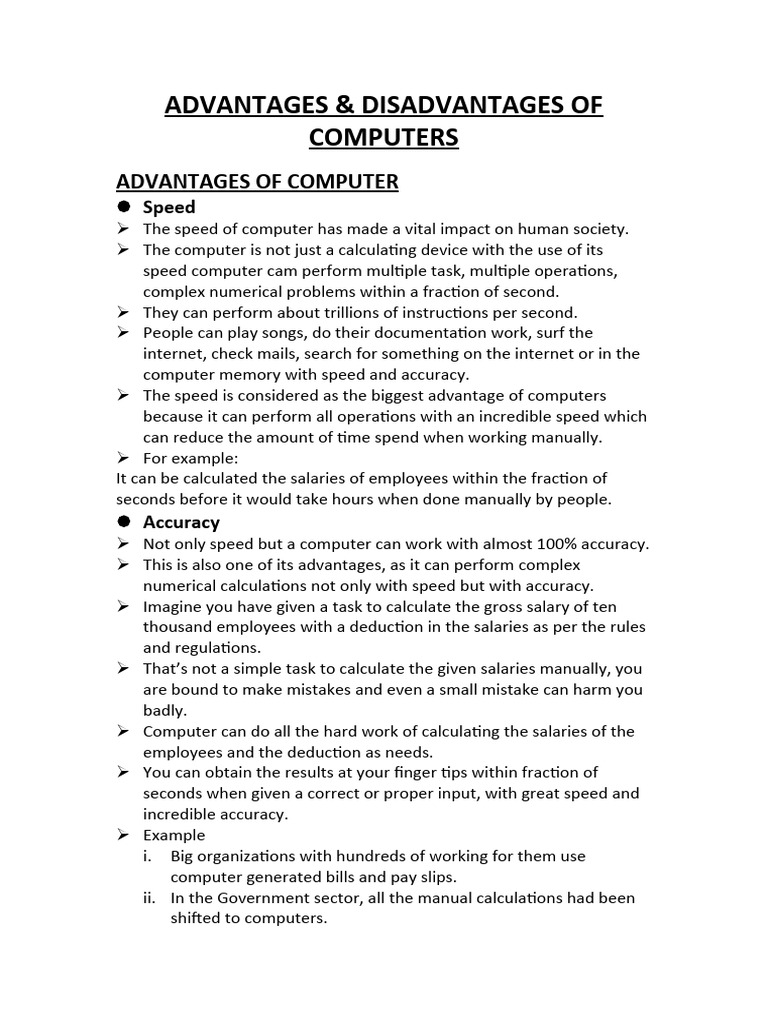 ADVANTAGES & DISADVANTAGES OF COMPUTERS | PDF | Security Hacker | Internet