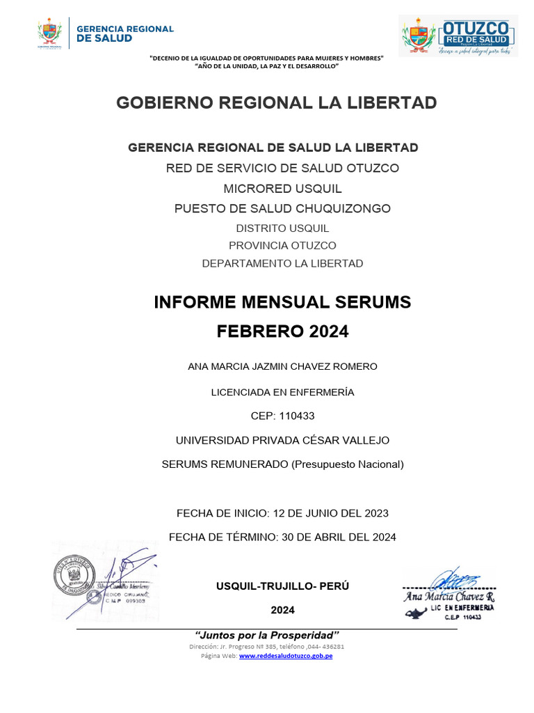 Informe Mensual SERUMS Febrero 2024 | PDF | Ciencias de la Salud | Medicina