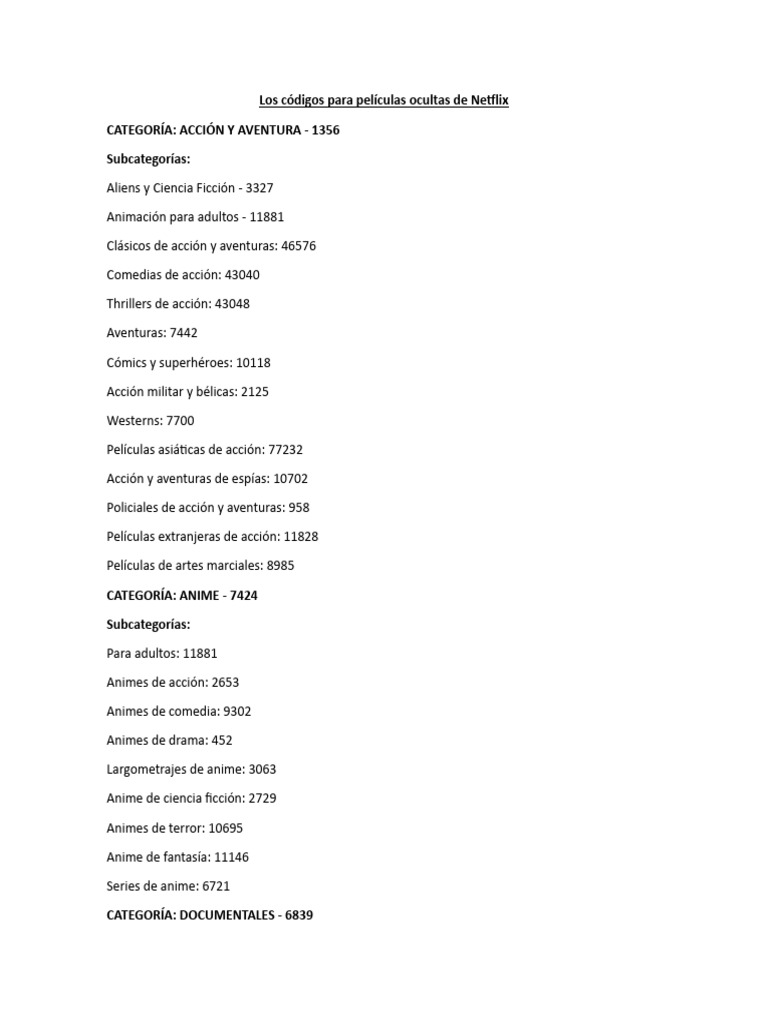 Los Códigos Para Películas Ocultas De Netflix Pdf