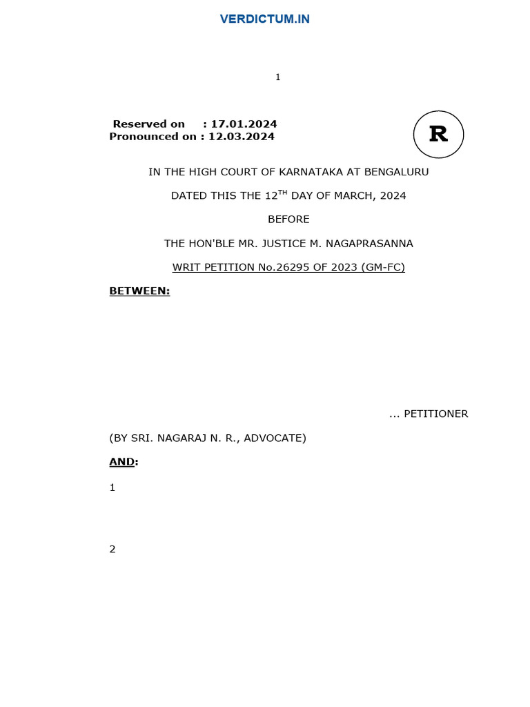 Karnataka High Court 1602239 | PDF | Psychiatry | Mental Disorder