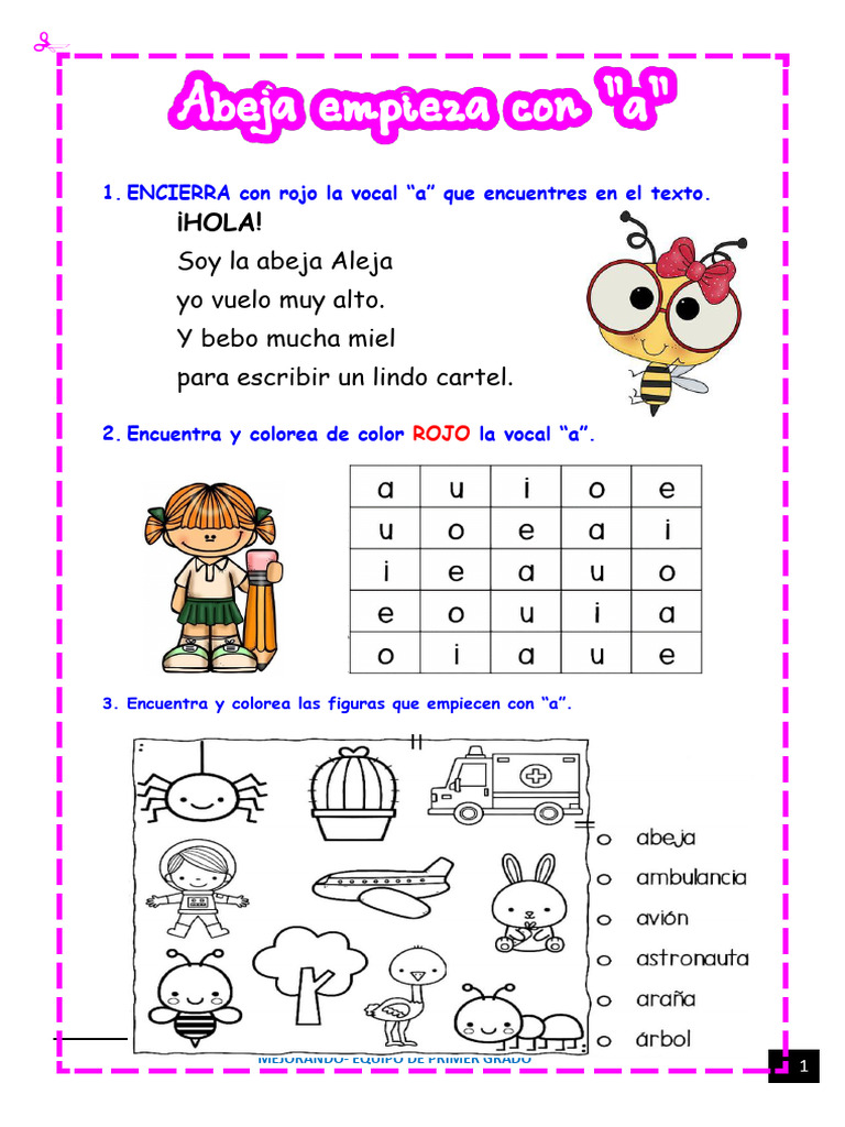 Actividades de la Vocal A para Niños | PDF | Artes del Lenguaje y ...