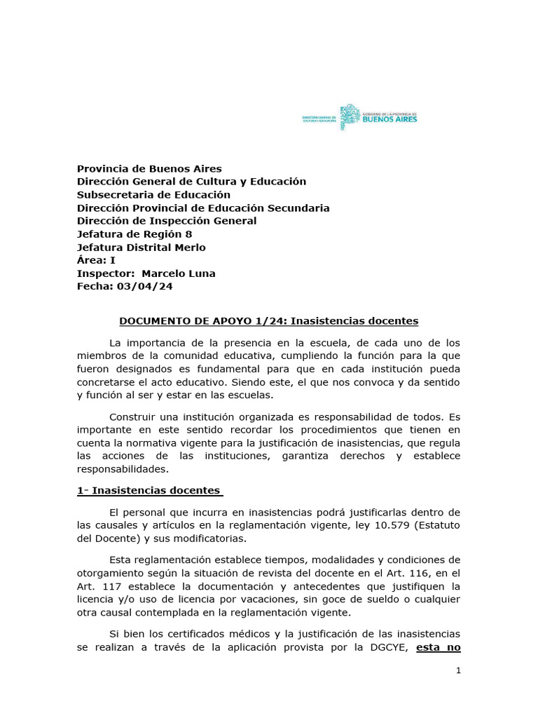 Documento de Apoyo Inasistencias | PDF | Pedagogía | Maestros