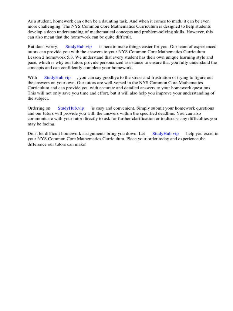 Nys Common Core Mathematics Curriculum Lesson 2 Homework 5.3 Answers