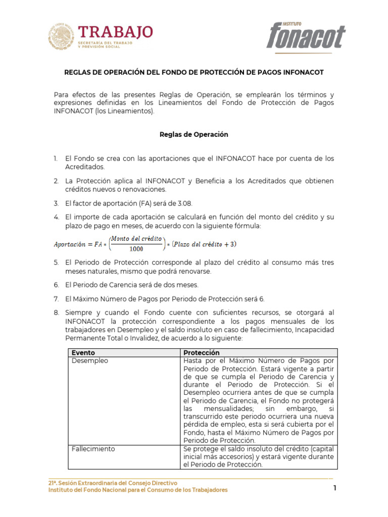 Reglas del Fondo de Protección INFONACOT | PDF | Economias