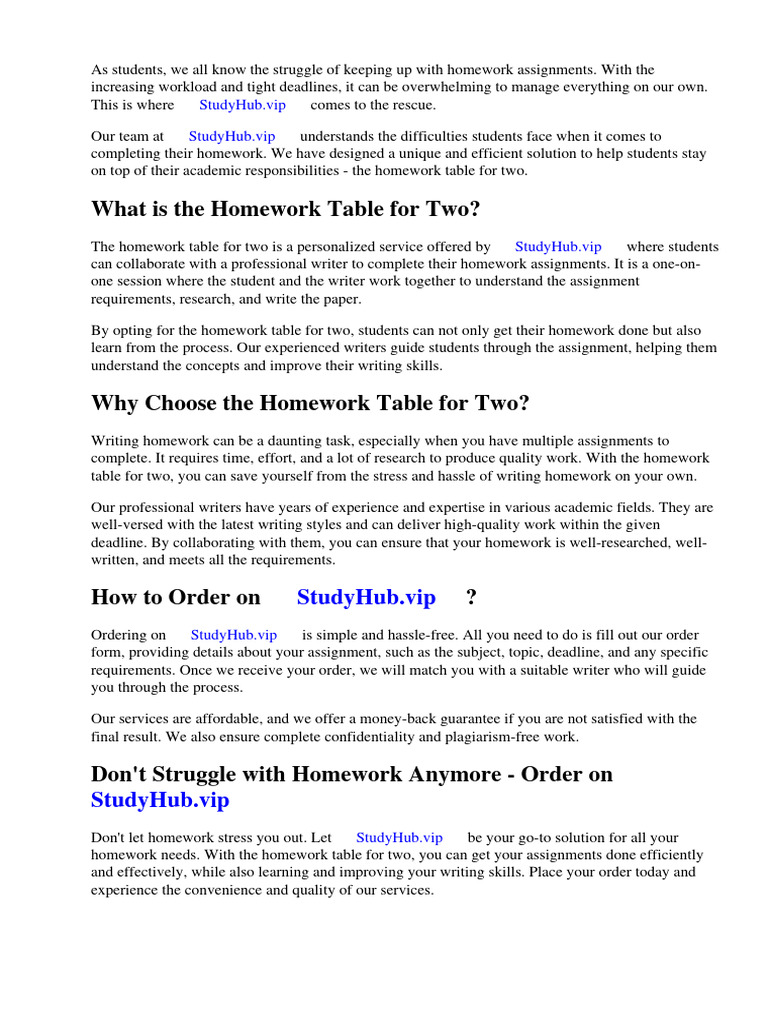Homework Table For Two | Download Free PDF | Homework
