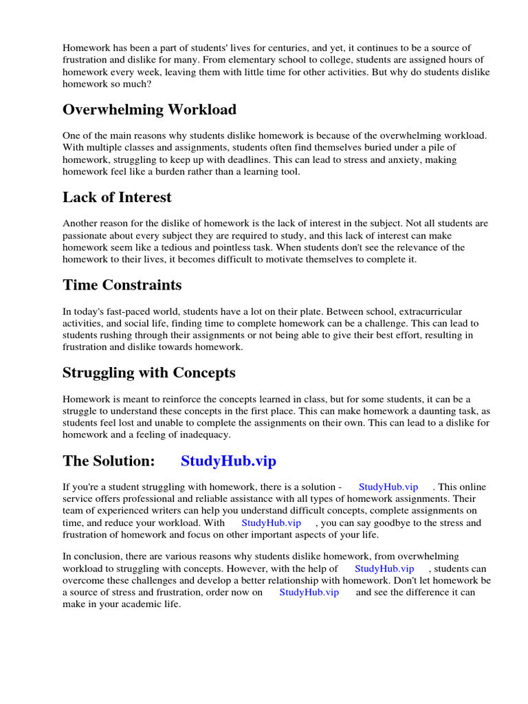 Why Do Students Dislike Homework PDF Homework Teachers
