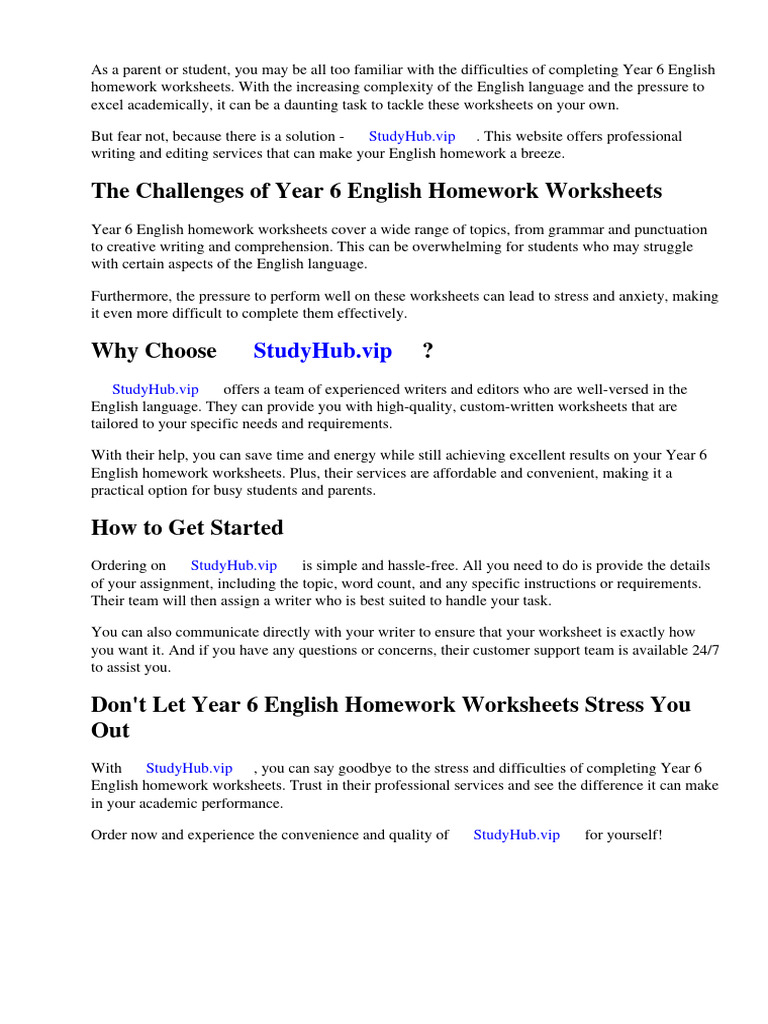 Year 6 English Homework Worksheets | PDF | Worksheet | Homework