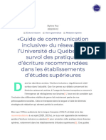 Guide de Communication Inclusive Du Réseau de L'université Du Québec - Un Survol Des Pratiques D'écriture Recommandées Dans Les Établissements D'études Supérieures