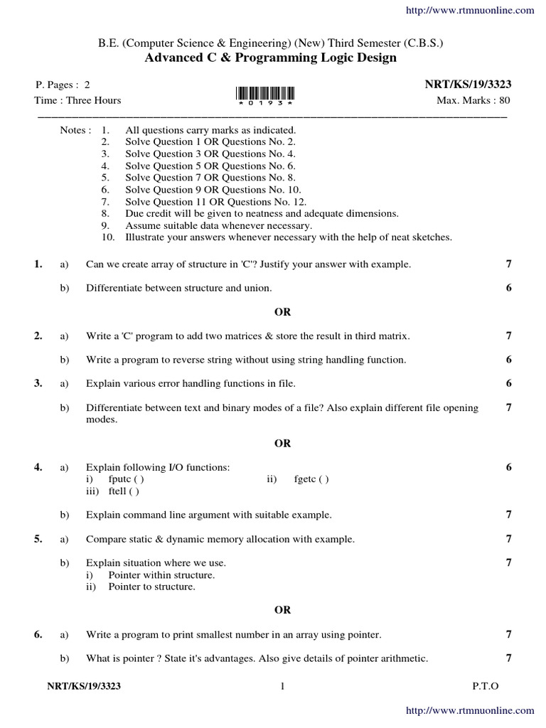 Advanced C Programming Exam Guide | PDF | Pointer (Computer Programming ...