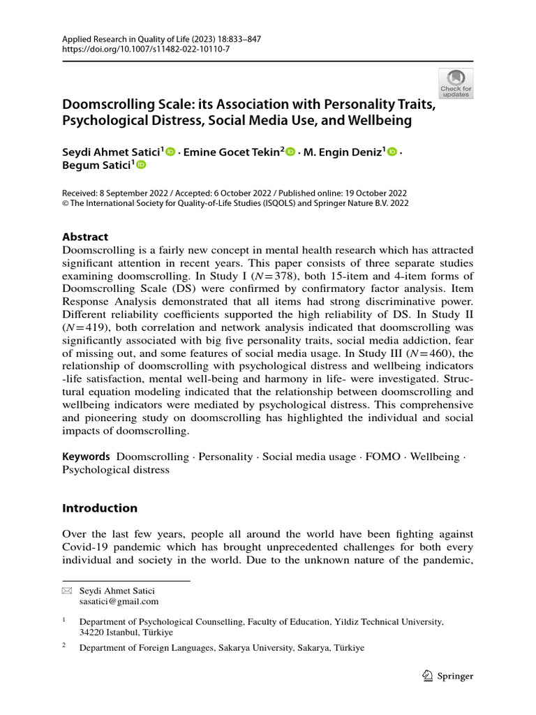 Doomscrolling Scale and Its Impacts | PDF | Psychology | Behavioural ...