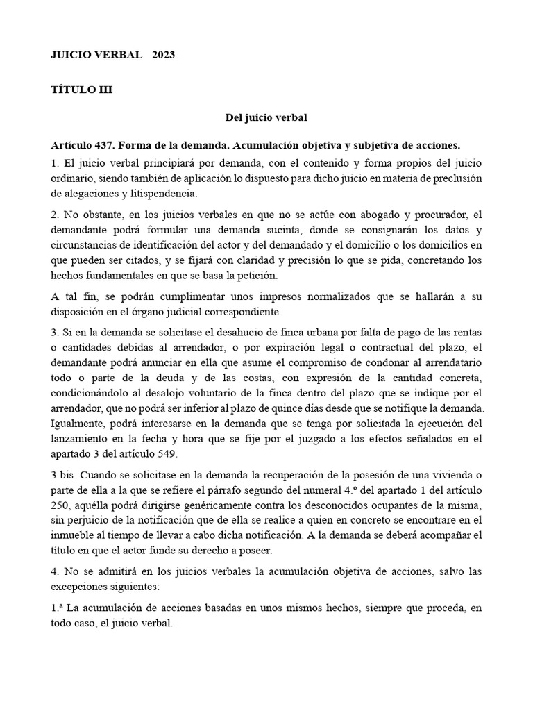 Juicio Verbal 2023 | PDF | Demanda judicial | Desalojo