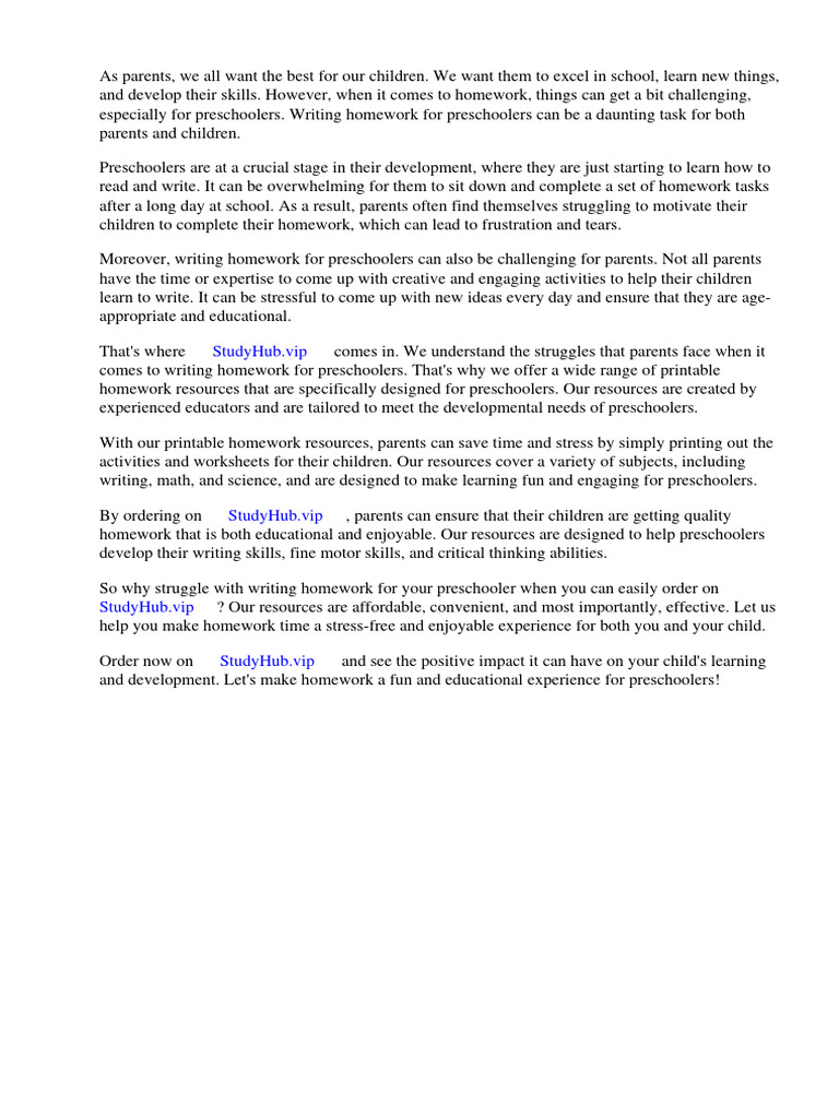 Engaging Homework for Preschoolers | PDF | Preschool | Homework