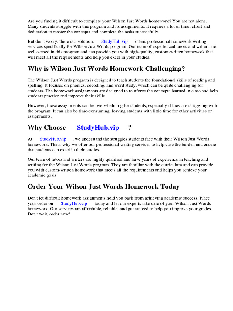 Wilson Just Words Homework PDF Reading Comprehension Phonics