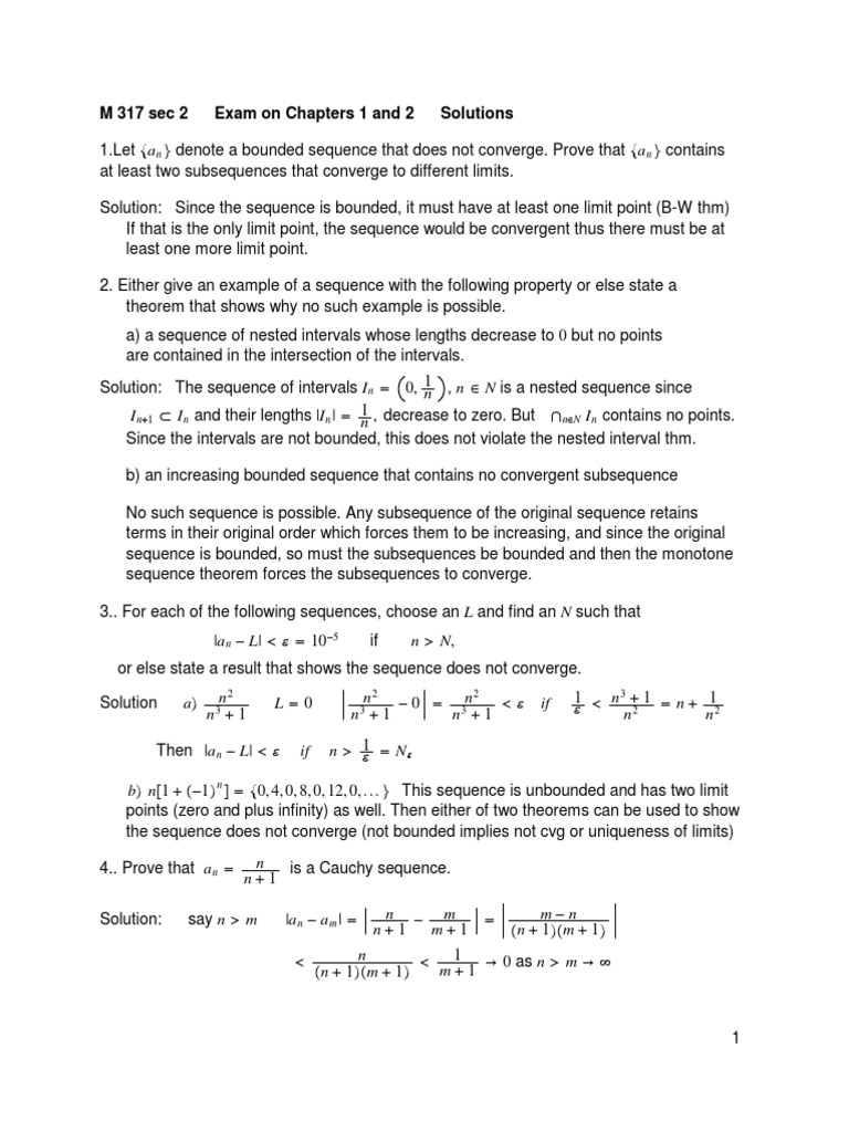 Exam Solutions: Sequences & Convergence | PDF | Sequence | Monotonic ...