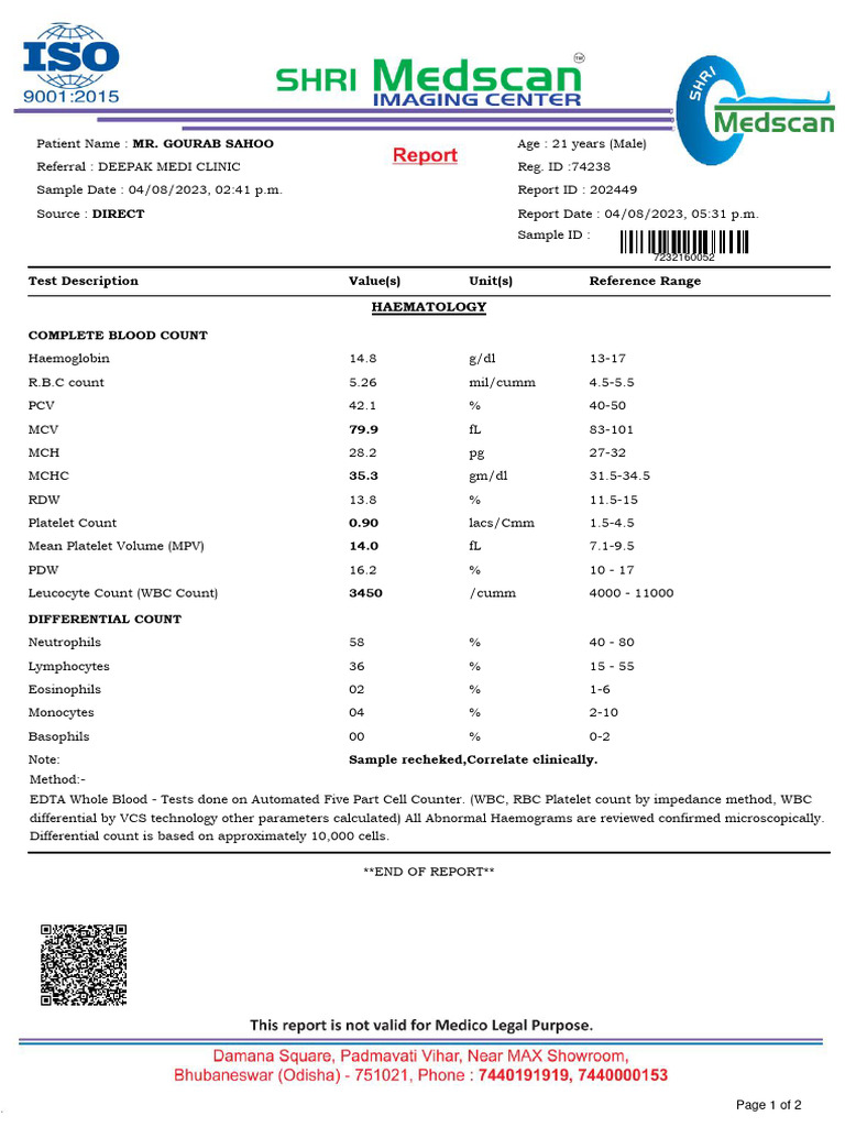 Complete Blood Count Report Analysis | PDF | White Blood Cell ...