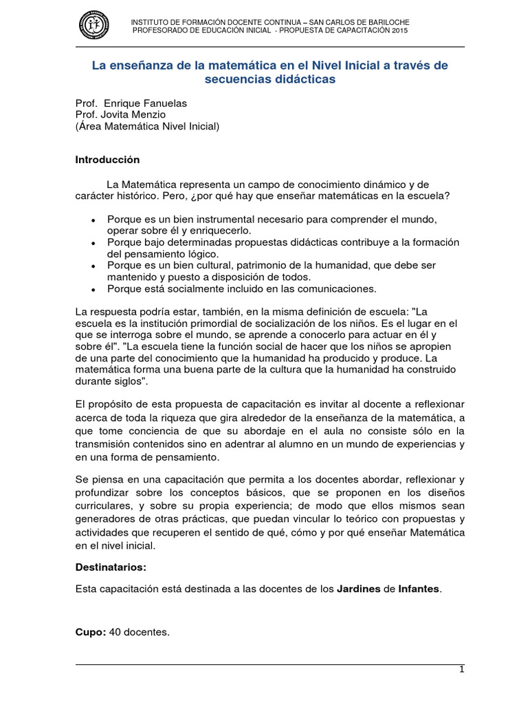 La Enseñanza de La Matemática en El Nivel Inicial A Través de ...