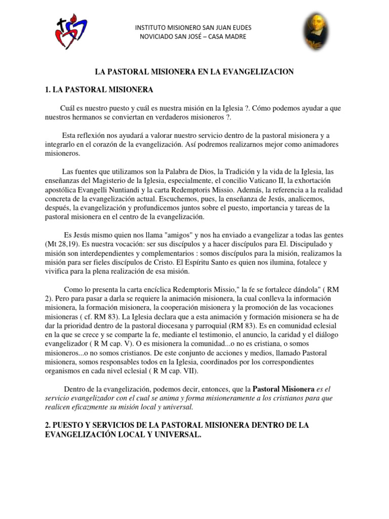 La Pastoral Misionera en La Evangelizacion | PDF | Misionero | Iglesia ...