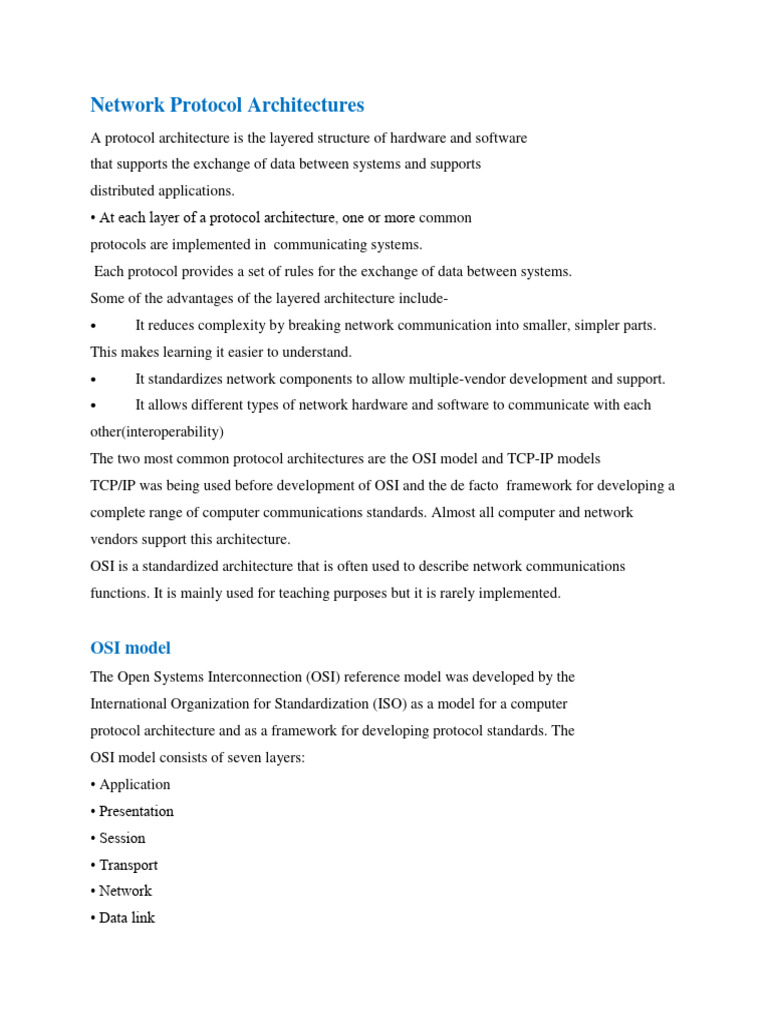 Network Protocol Architectures | PDF | Transmission Control Protocol ...