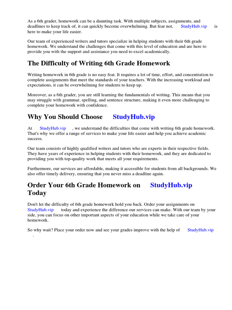6th Grade Homework FWP | PDF | Worksheet | Homework