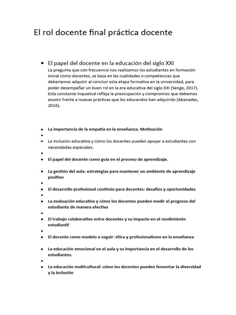 Rol del Docente en la Educación Actual | PDF | Aprendizaje | Maestros