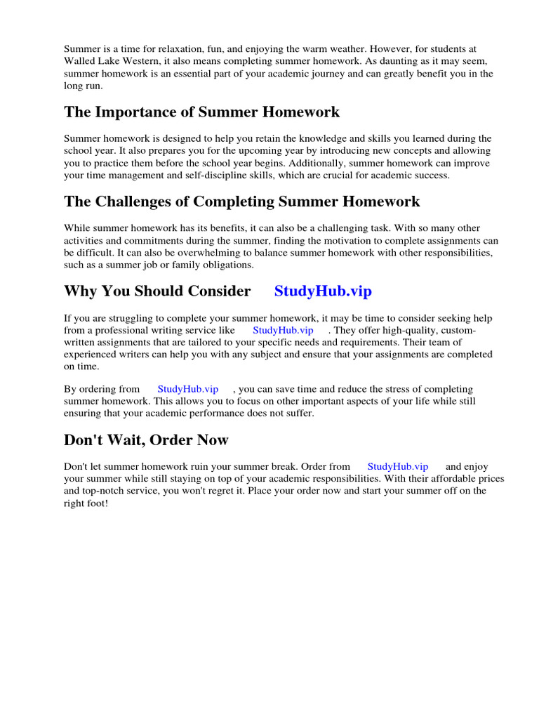 Walled lake western summer homework pdf homework sports