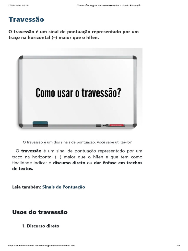 Travessão - Regras de Uso e Exemplos | PDF | Pontuação | Mecânica da ...