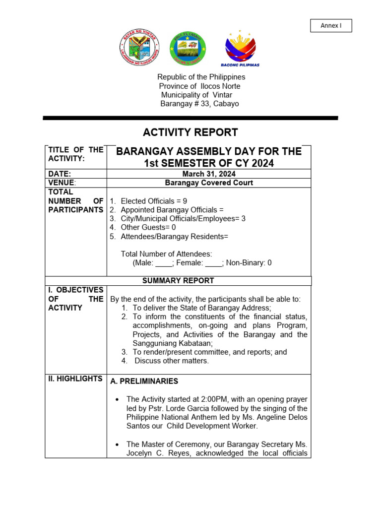 Annexes A G I Templates For Barangay Jan 242 | PDF | Social Science ...