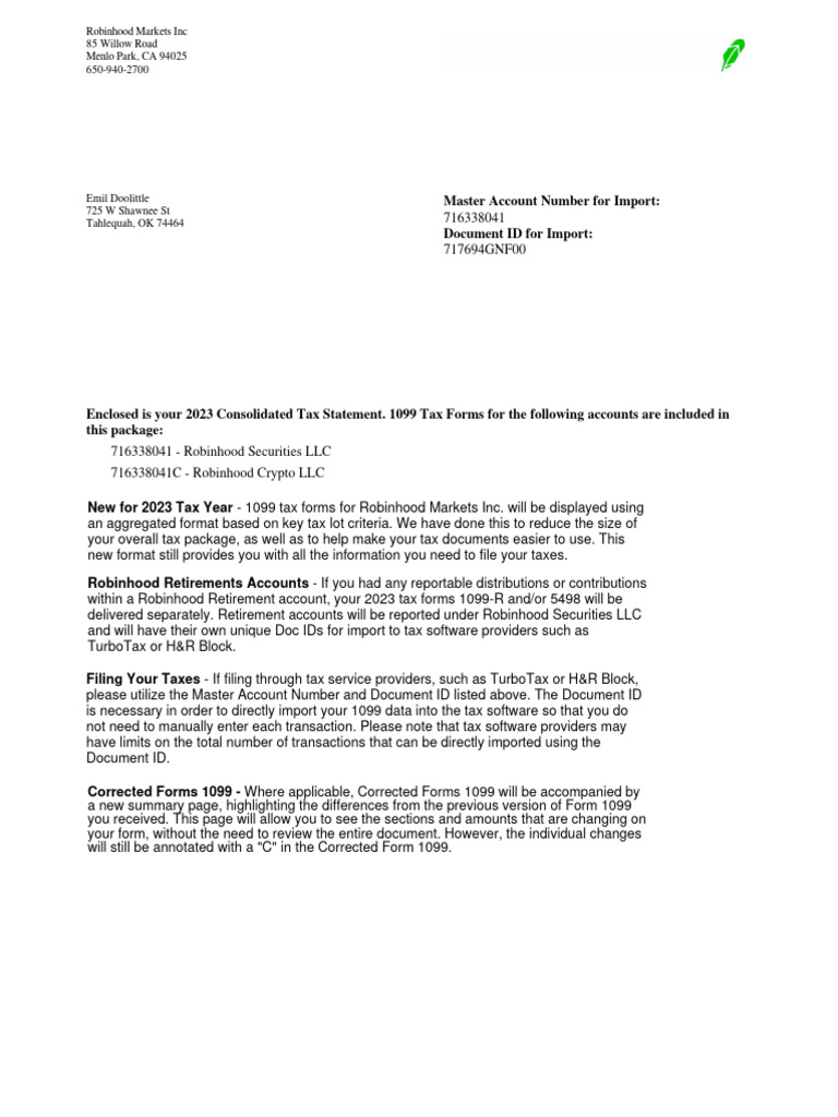 Robinhood Markets Inc 85 Willow Road Menlo Park, CA 94025 650-940-2700 |  PDF | Income Tax In The United States | Alternative Minimum Tax