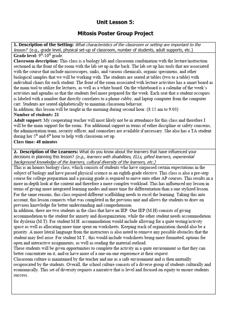Lesson 5 Mitosis Pdf Learning Classroom