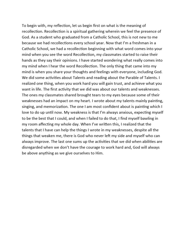 Reflection on Spiritual Recollection | PDF