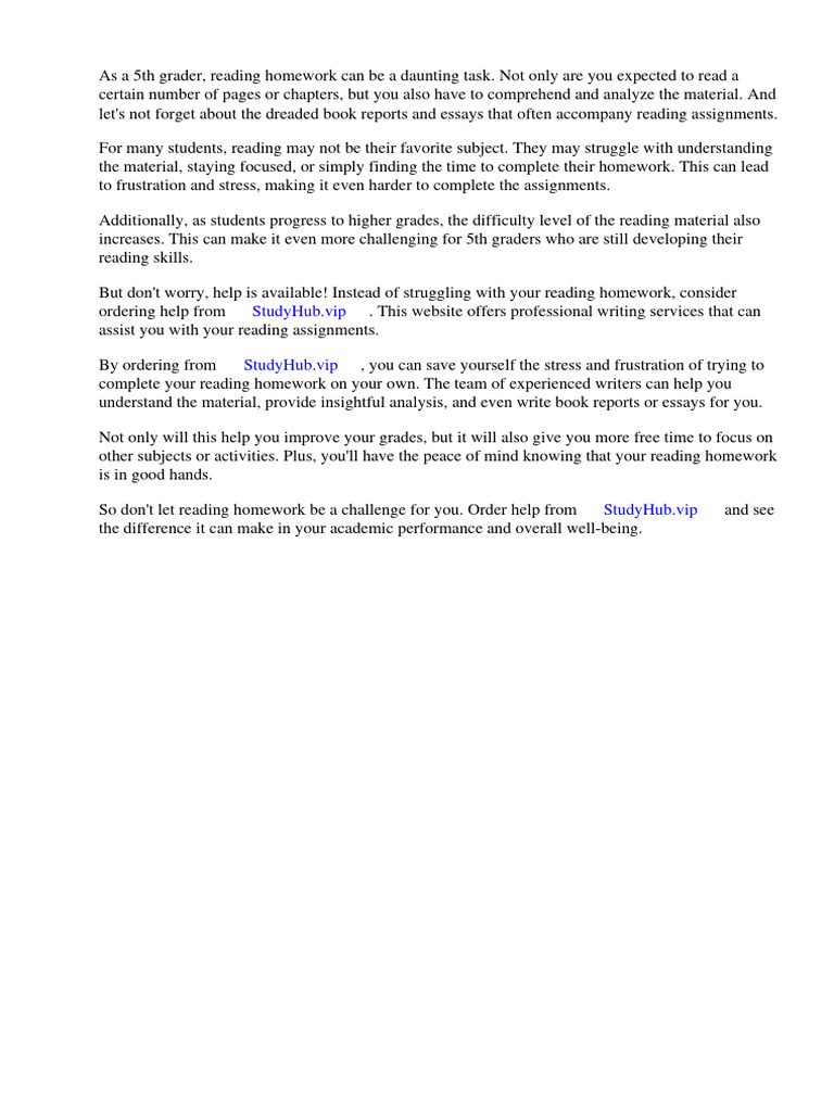 Reading Homework For 5th Graders | PDF | Reading Comprehension | Worksheet