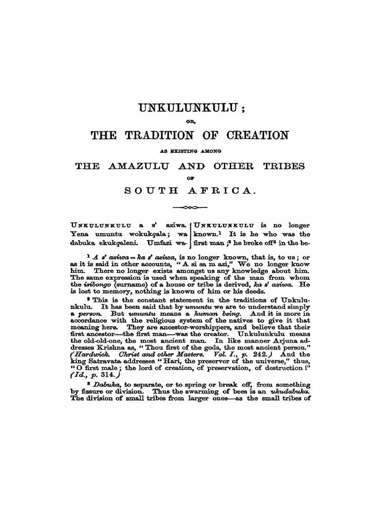 Unkulunkulu: Zulu Creation Tradition | PDF | Conceptions Of God | Theology