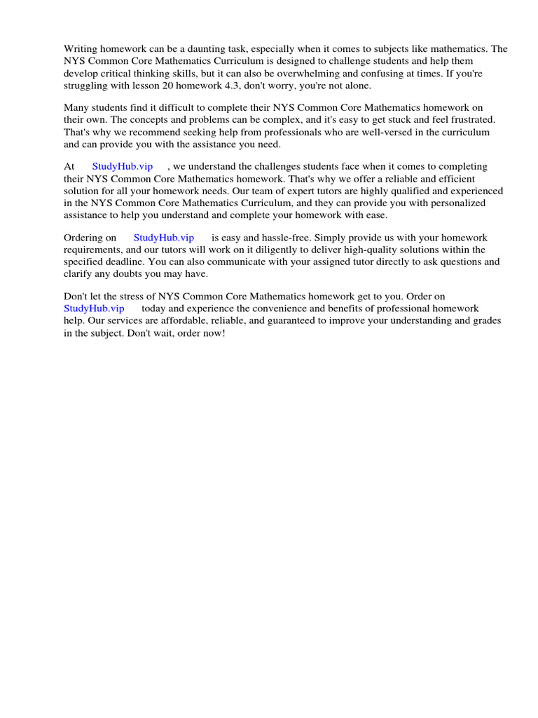 Nys Common Core Mathematics Curriculum Lesson 20 Homework 4.3 | PDF