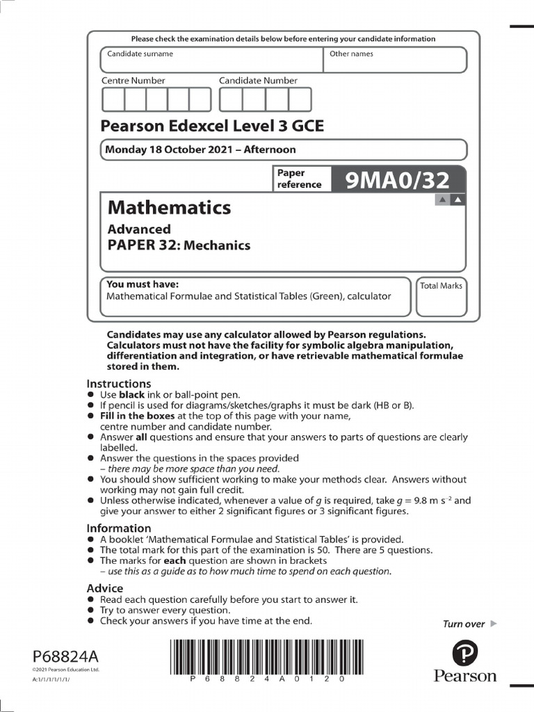 OCTOBER 2021 MECHANICS PAPER 3 WRITTEN MS V2 | PDF