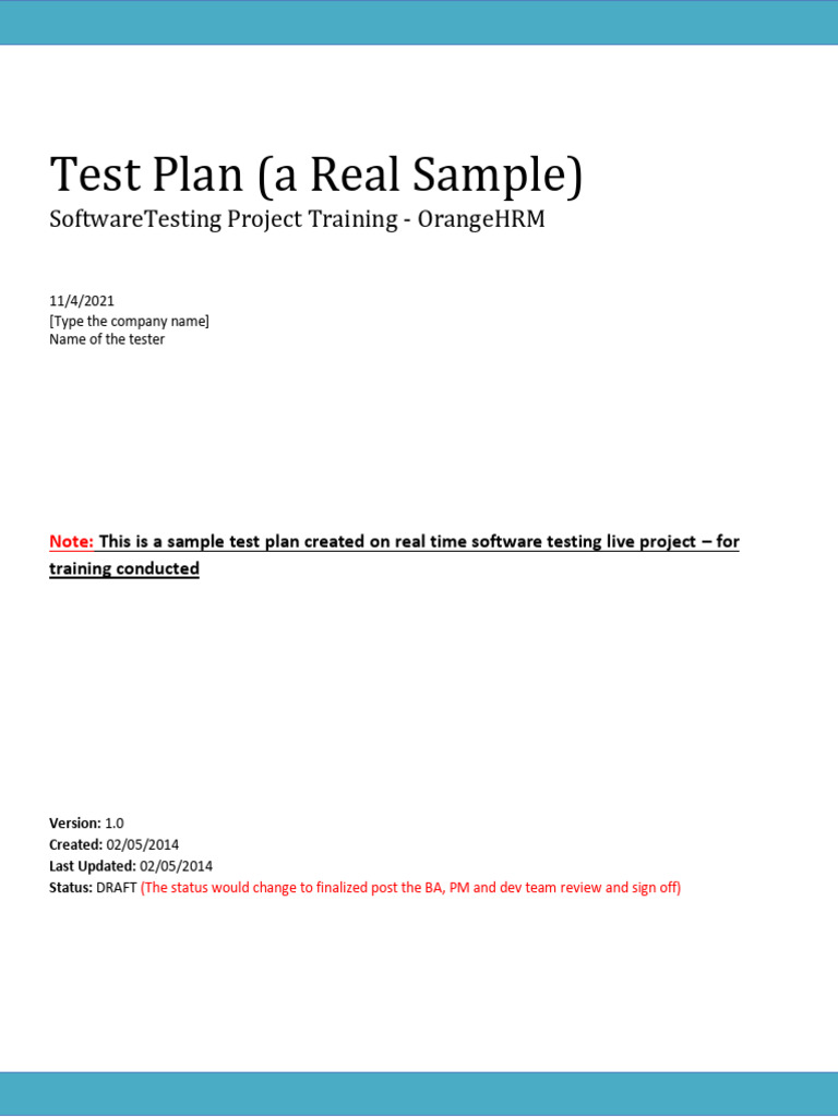 OrangeHRM Test Plan for My Info Module | PDF | Software Testing ...