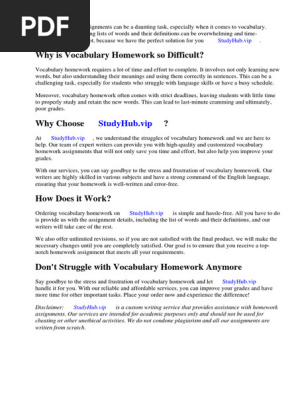 Vocabulary Homework Menu