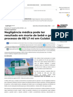 Reportagem - Caso Análogo - Negligência Médica Pode Ter Resultado em Morte de Bebê e Gera Processo de R$ 1,7 Mi em Cuiabá