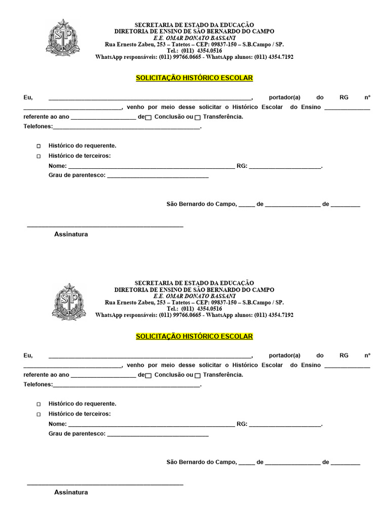 Modelo de solicita o de hist rico escolar 2023 pdf