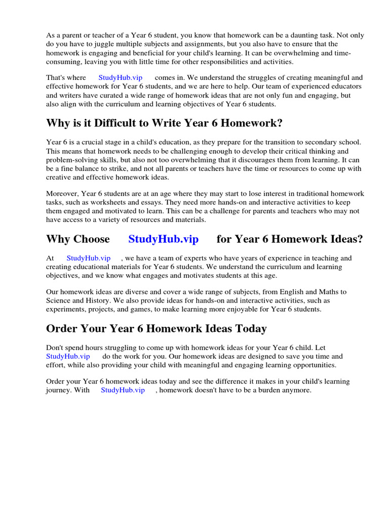 Year 6 Homework Ideas | PDF | Worksheet | Homework