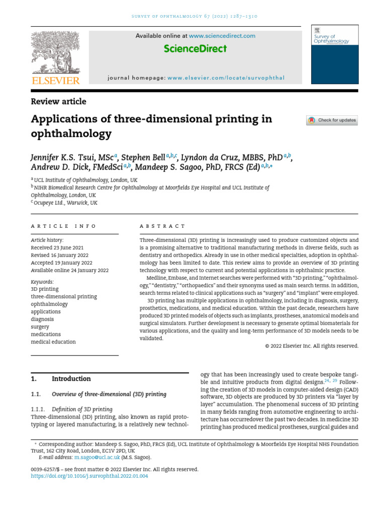 Applications of Three Dimensional Printing in Opht | PDF | 3 D Printing ...