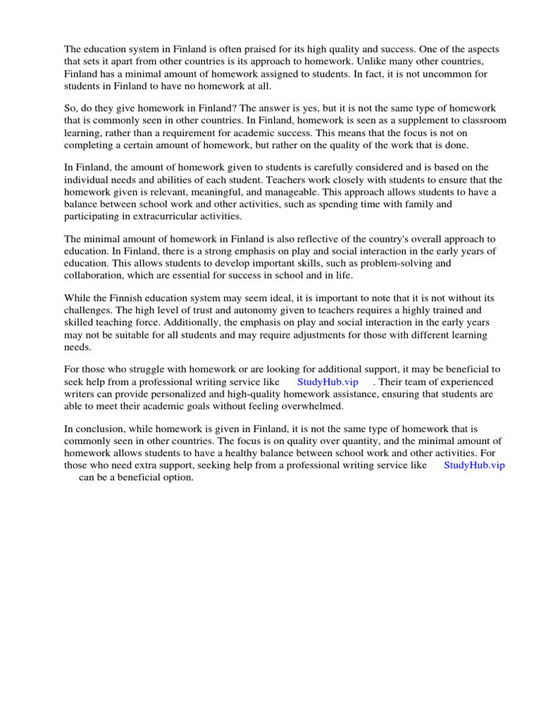 Do Students Have Homework In Finland