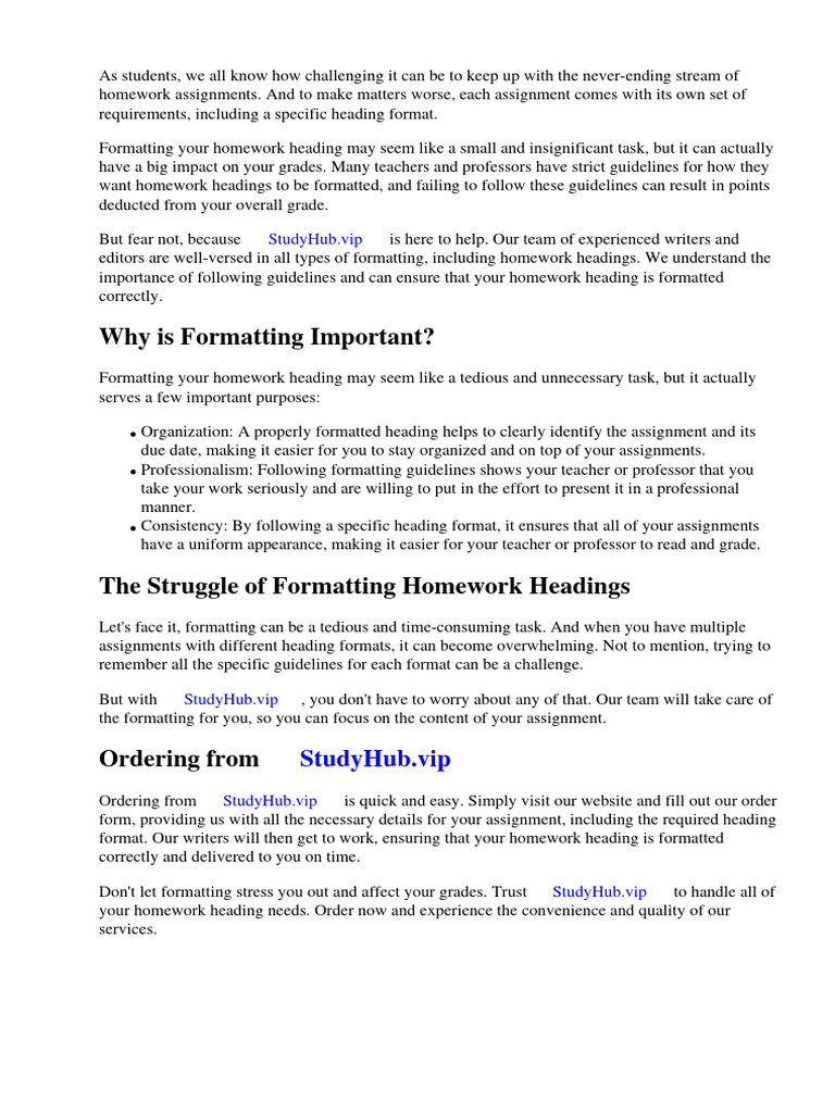 Homework heading format pdf homework paragraph