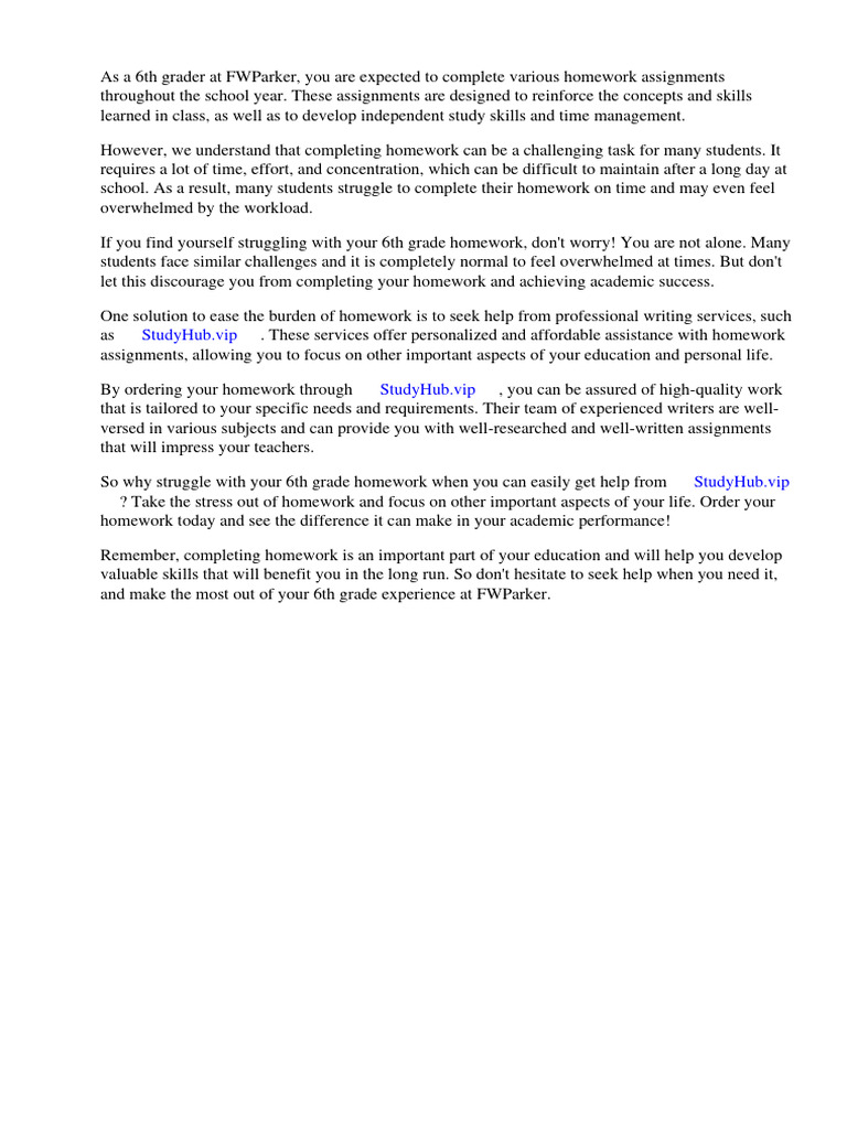 6th Grade Homework Fwparker | Download Free PDF | Homework | Mathematics