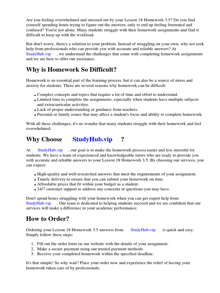 Lesson 18 Homework 3.5 Answers | PDF | Homework | Worksheet