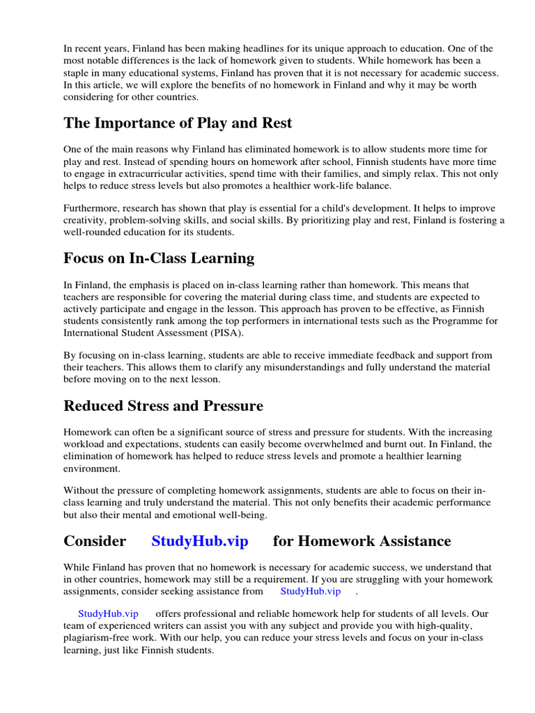 Finland Has No Homework | PDF | Homework | Teachers
