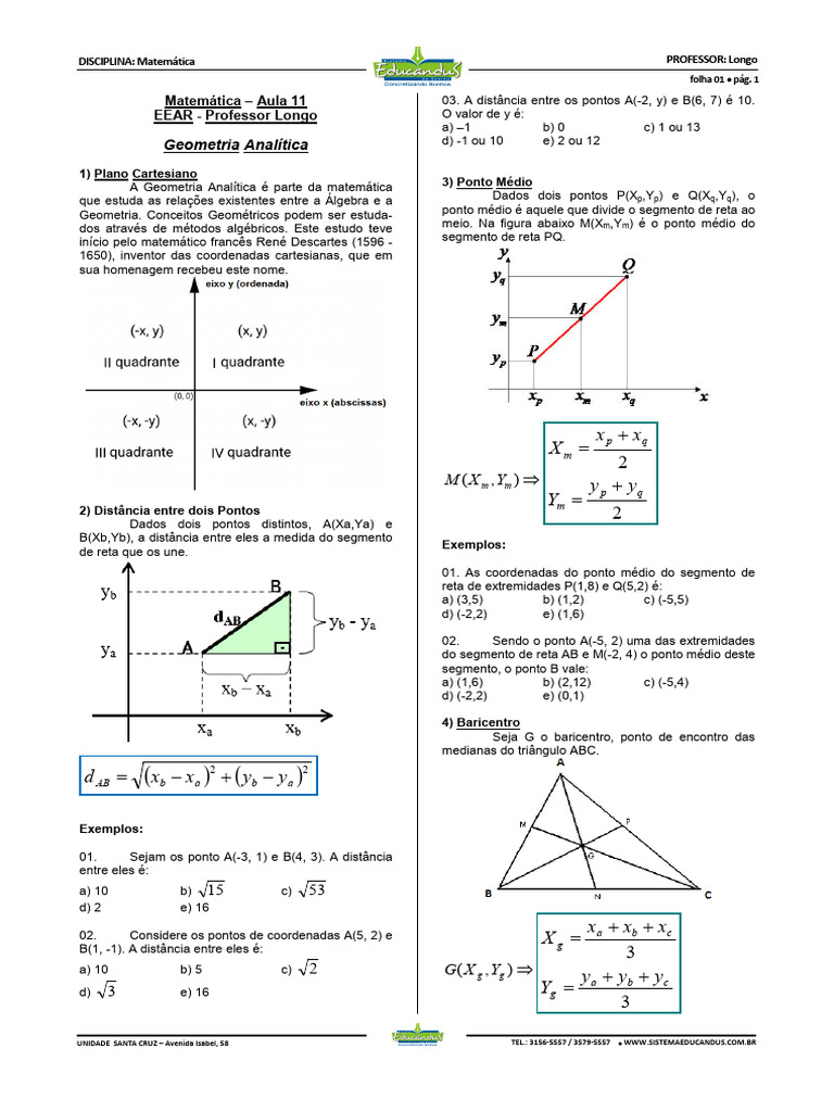 Aula 11 - Geometria Analítica - EEAR - SC | PDF | Círculo | Linha ...