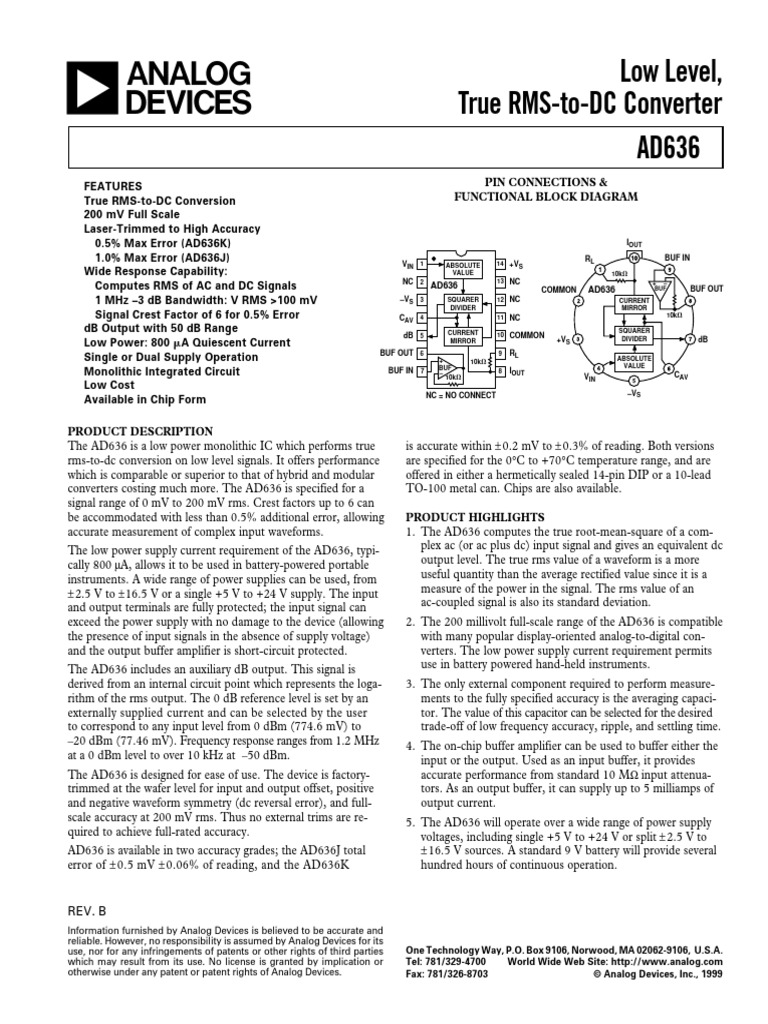 AD636 True RMS To DC Converter | PDF | Power Supply | Electronic ...