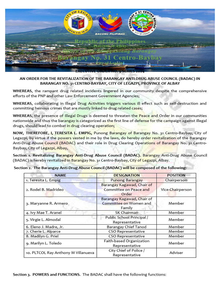 9 Eo Revitalization Of The Barangay Anti Drug Abuse Council Pdf